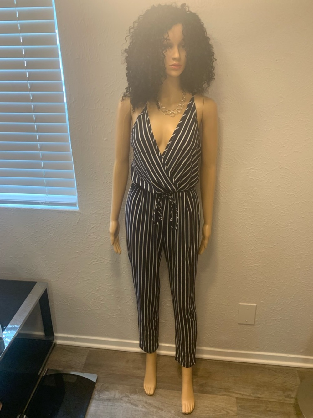 Newbury Kustom Black & White Vertical Stripe Sleeveless Jumpsuit